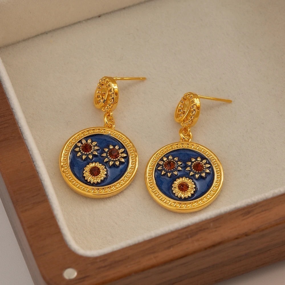 Statement Gold Sun Flowers Drop Earrings